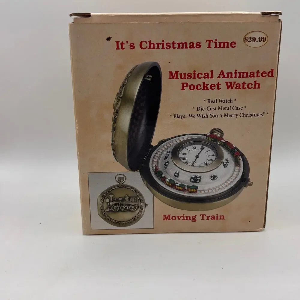 Mr. Christmas Musical Animated Train Die-Cast Pocket Watch VTG Gift Railroad NOS